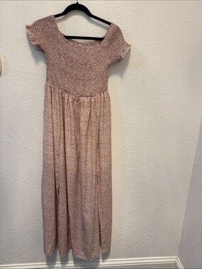Woman’s Pink Smocked Floral Maxi Dress